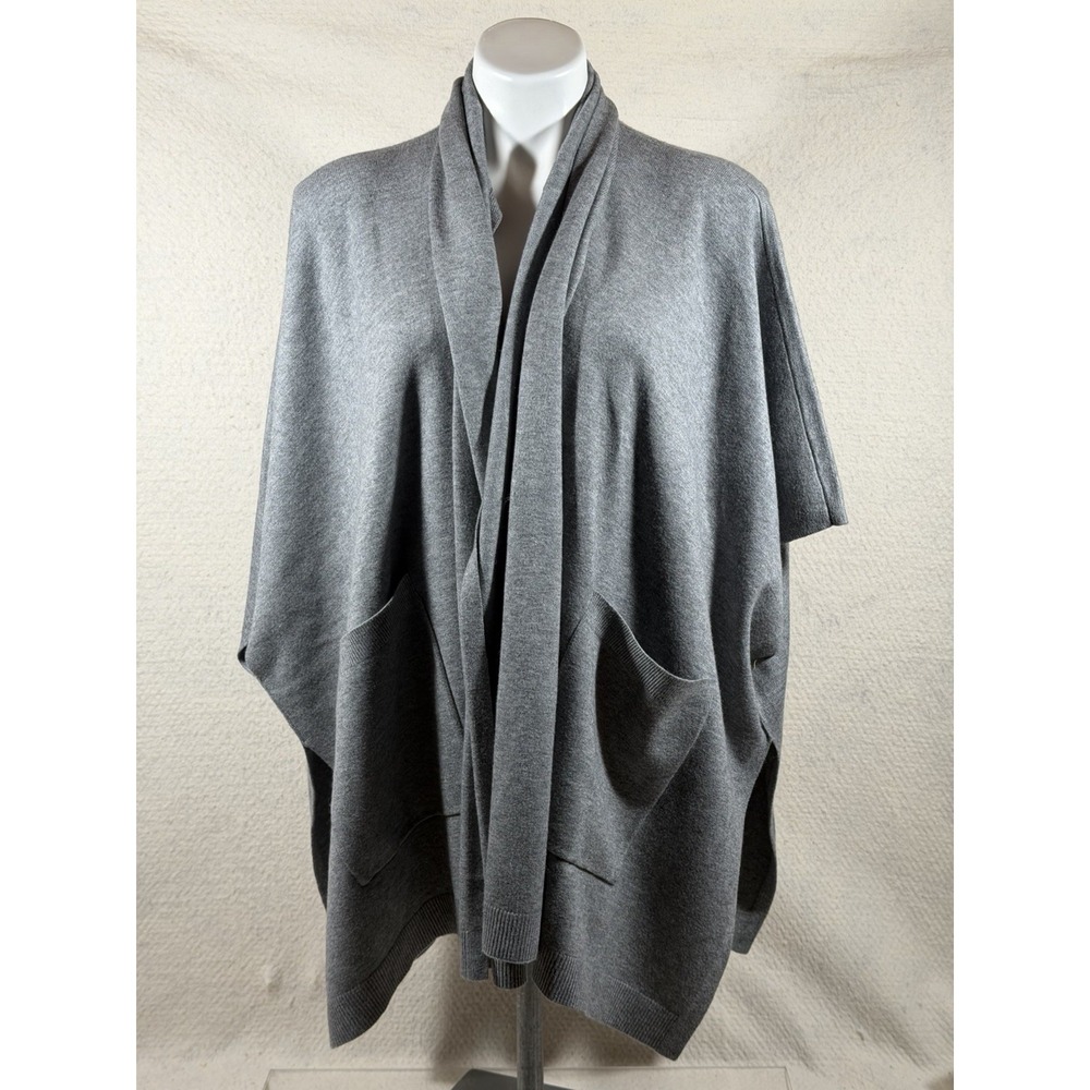 Chicos Gray Knit Ruana Wrap One Size Cashmere Blend Boho Minimalist Layering